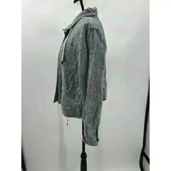 Loft Linen Cotton Blend Zip/Button Up Jacket Blue & White Striped Nautical Small - Picture 5 of 9